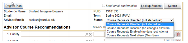 Status of a Course Request